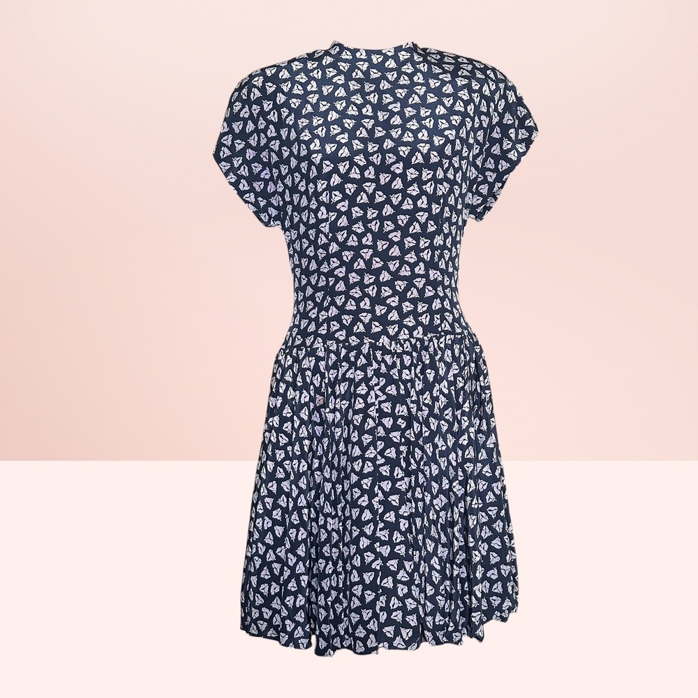Ann Taylor Debora Kuchne Silk Open Back Geometric Dress 80's Vintage Navy Size 4